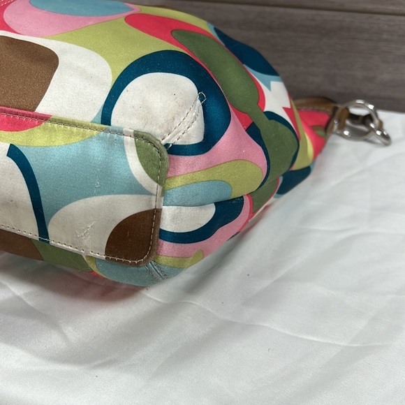 Coach Scarf Print F13800 Multicolor Fabric and Patent Leather Hobo Bag - Picture 8 of 12